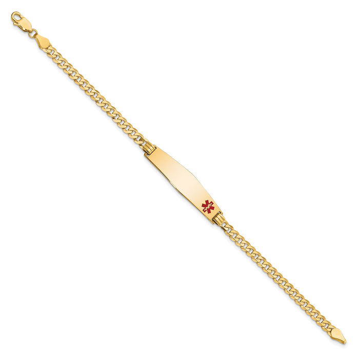 14K Medical Soft Diamond Shape Red Enamel Flat Curb Link ID Bracelet-XM561FC-8