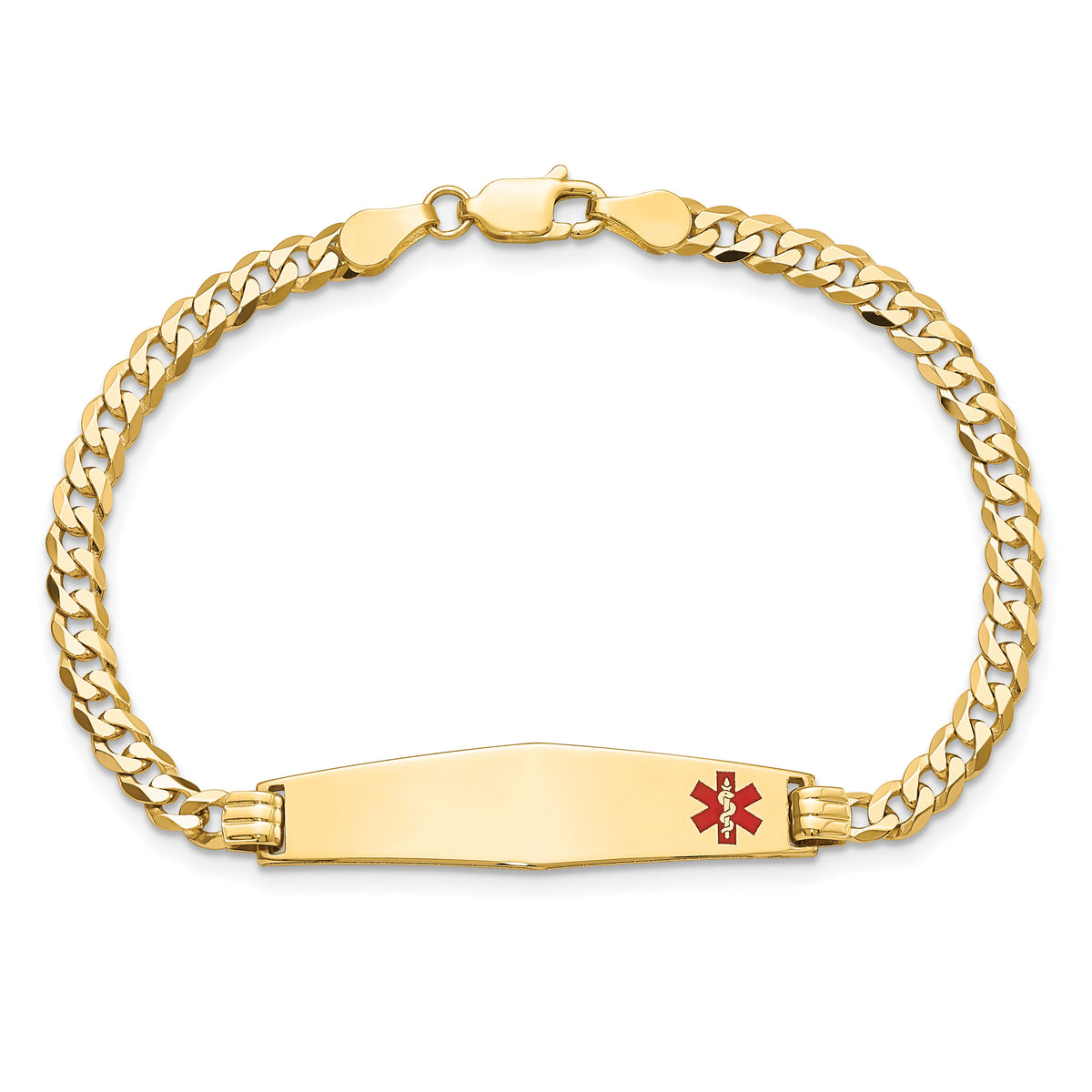 14K Medical Soft Diamond Shape Red Enamel Flat Curb Link ID Bracelet-XM561FC-8