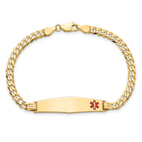 14K Medical Soft Diamond Shape Red Enamel Flat Curb Link ID Bracelet-XM561FC-8