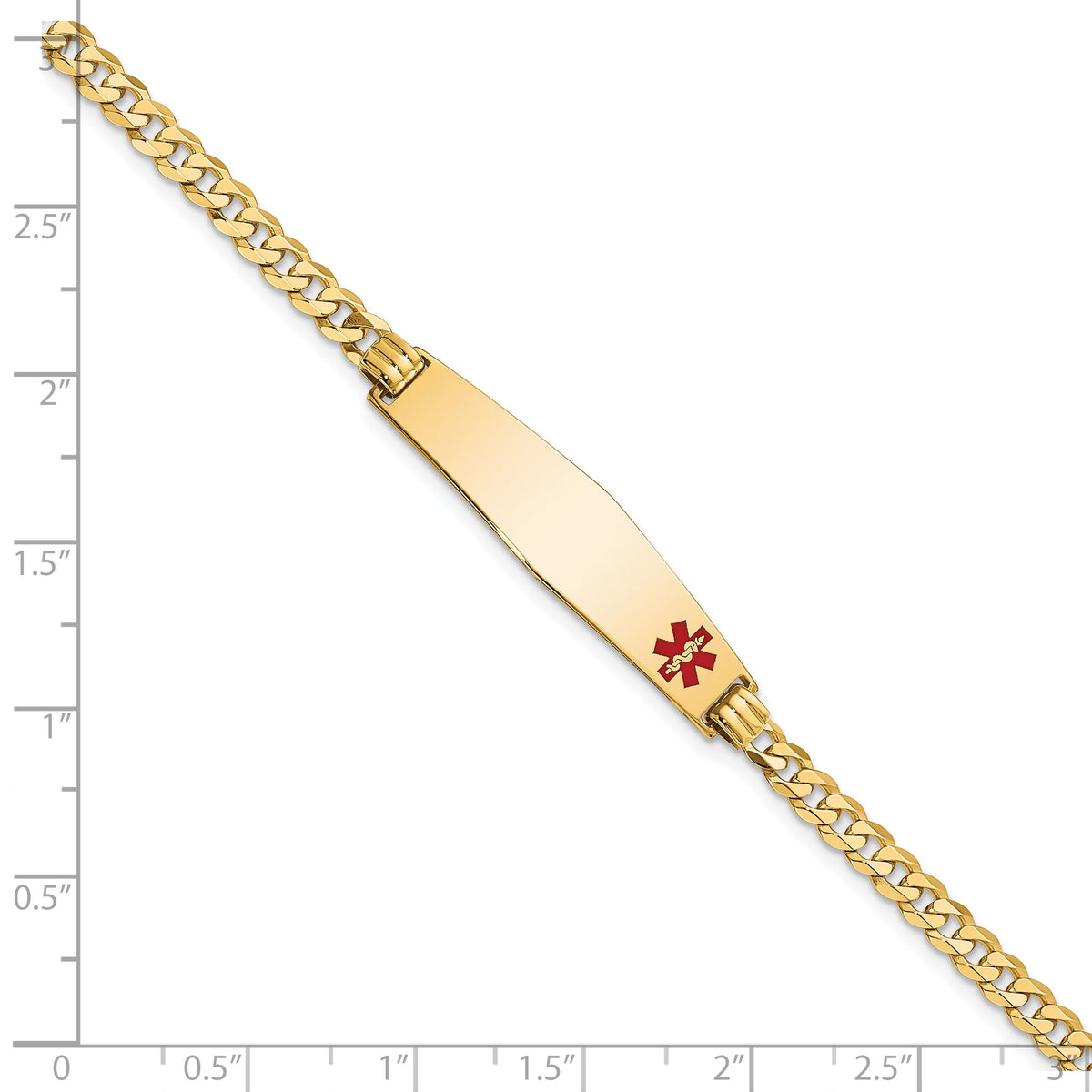 14K Medical Soft Diamond Shape Red Enamel Flat Curb Link ID Bracelet-XM561FC-8