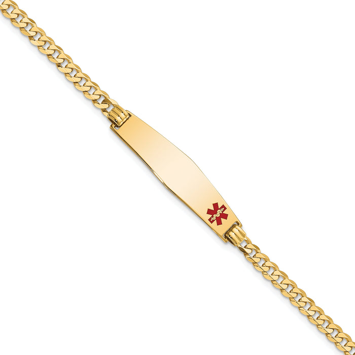 14K Medical Soft Diamond Shape Red Enamel Flat Curb Link ID Bracelet-XM561FC-8