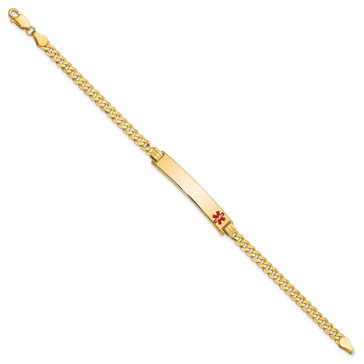 14K Medical Red Enamel Flat Curb Link ID Bracelet-XM561FR-7