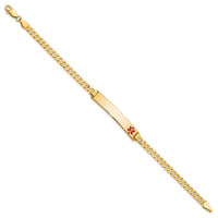 14K Medical Red Enamel Flat Curb Link ID Bracelet-XM561FR-7