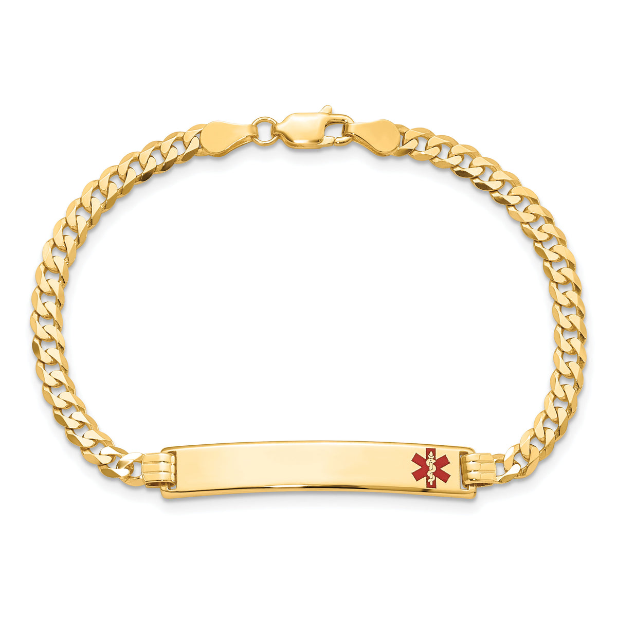 14K Medical Red Enamel Flat Curb Link ID Bracelet-XM561FR-8