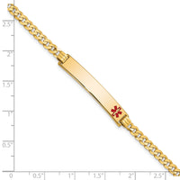 14K Medical Red Enamel Flat Curb Link ID Bracelet-XM561FR-7