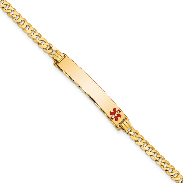 14K Medical Red Enamel Flat Curb Link ID Bracelet-XM561FR-7