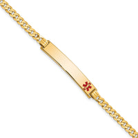 14K Medical Red Enamel Flat Curb Link ID Bracelet-XM561FR-8