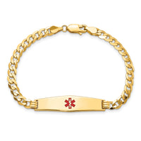 14K Medical Soft Diamond Shape Red Enamel Flat Curb Link ID Bracelet-XM562CC-8