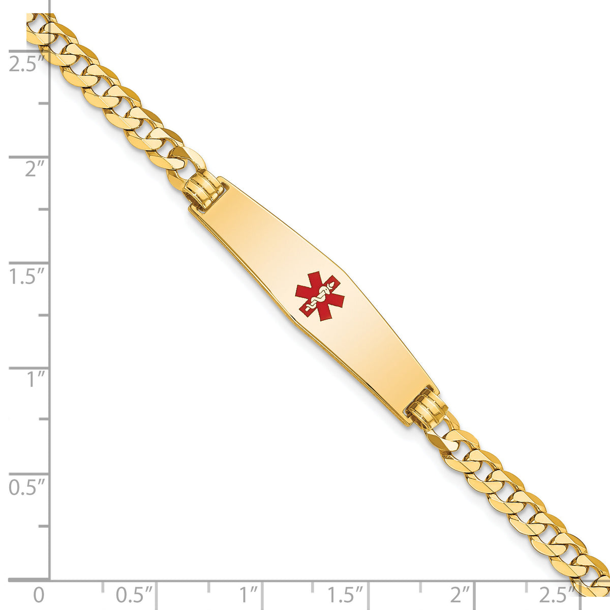 14K Medical Soft Diamond Shape Red Enamel Flat Curb Link ID Bracelet-XM562CC-8