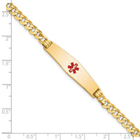 14K Medical Soft Diamond Shape Red Enamel Flat Curb Link ID Bracelet-XM562CC-8