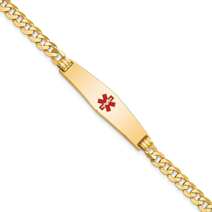 14K Medical Soft Diamond Shape Red Enamel Flat Curb Link ID Bracelet-XM562CC-8