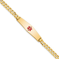 14K Medical Soft Diamond Shape Red Enamel Flat Curb Link ID Bracelet-XM562CC-7