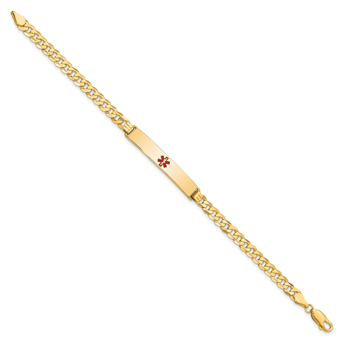 14K Medical Red Enamel Flat Curb Link ID Bracelet-XM562CR-7