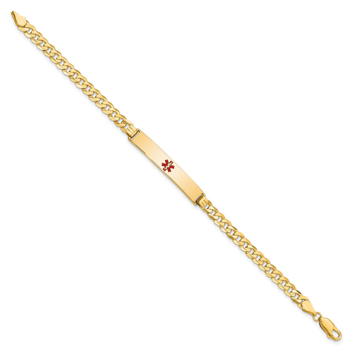 14K Medical Red Enamel Flat Curb Link ID Bracelet-XM562CR-7