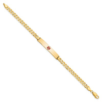 14K Medical Red Enamel Flat Curb Link ID Bracelet-XM562CR-8