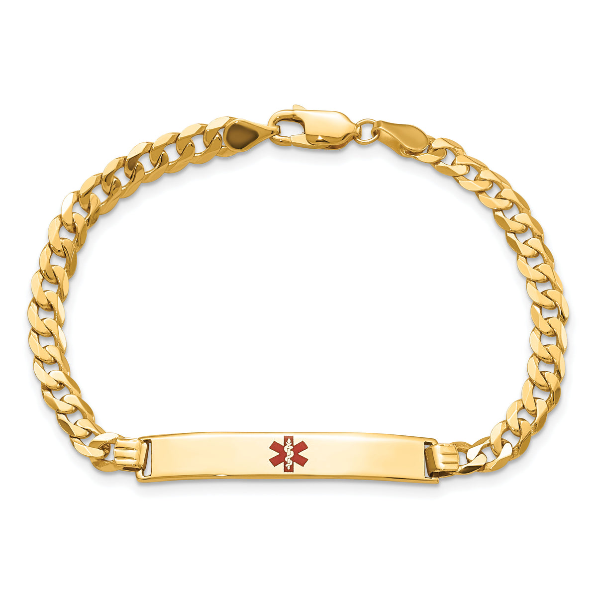 14K Medical Red Enamel Flat Curb Link ID Bracelet-XM562CR-8