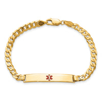 14K Medical Red Enamel Flat Curb Link ID Bracelet-XM562CR-8
