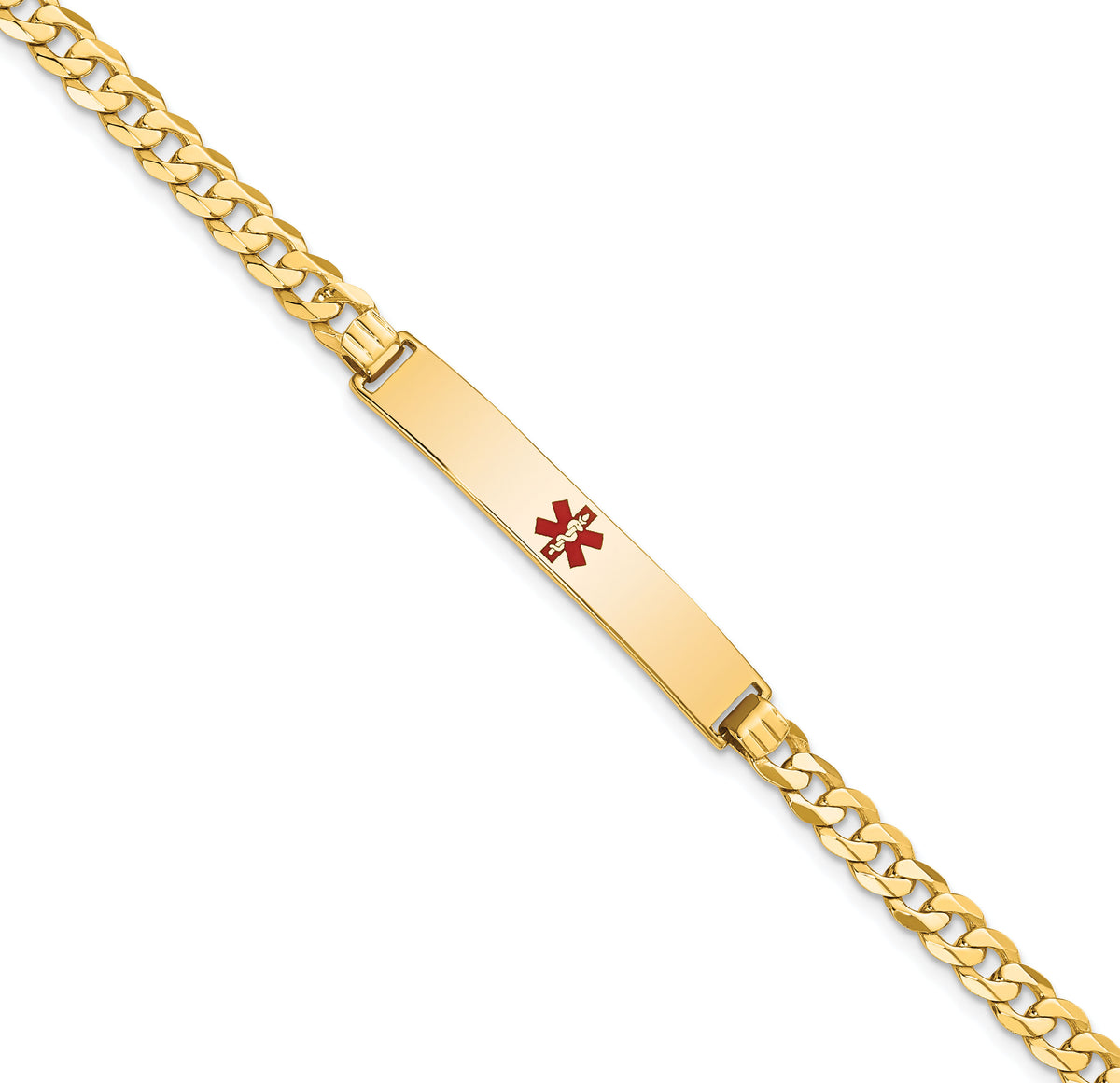 14K Medical Red Enamel Flat Curb Link ID Bracelet-XM562CR-7