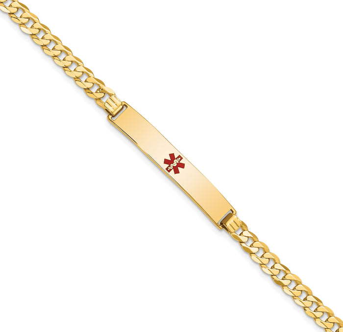 14K Medical Red Enamel Flat Curb Link ID Bracelet-XM562CR-7