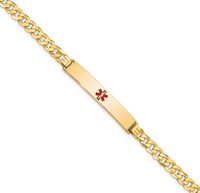 14K Medical Red Enamel Flat Curb Link ID Bracelet-XM562CR-8