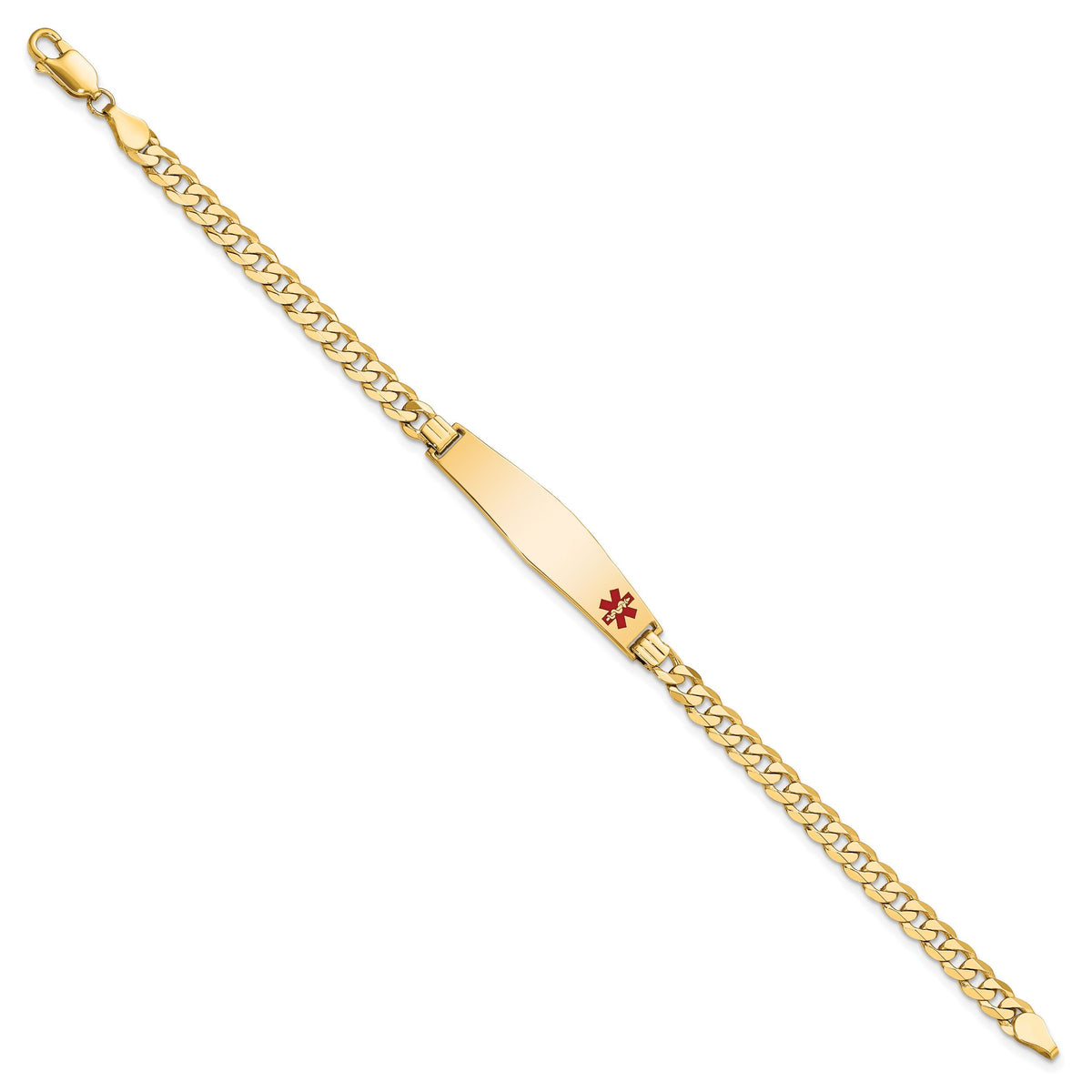 14K Medical Soft Diamond Shape Red Enamel Flat Curb Link ID Bracelet-XM562FC-7