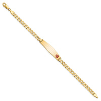 14K Medical Soft Diamond Shape Red Enamel Flat Curb Link ID Bracelet-XM562FC-7