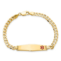 14K Medical Soft Diamond Shape Red Enamel Flat Curb Link ID Bracelet-XM562FC-7
