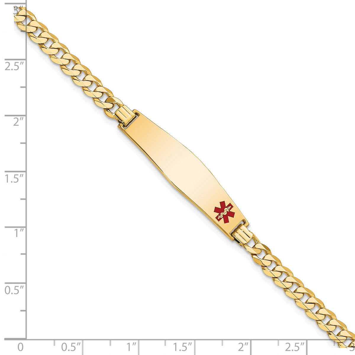 14K Medical Soft Diamond Shape Red Enamel Flat Curb Link ID Bracelet-XM562FC-7