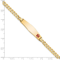14K Medical Soft Diamond Shape Red Enamel Flat Curb Link ID Bracelet-XM562FC-7