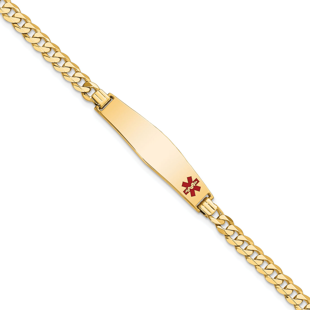 14K Medical Soft Diamond Shape Red Enamel Flat Curb Link ID Bracelet-XM562FC-7