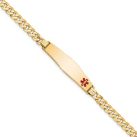 14K Medical Soft Diamond Shape Red Enamel Flat Curb Link ID Bracelet-XM562FC-7