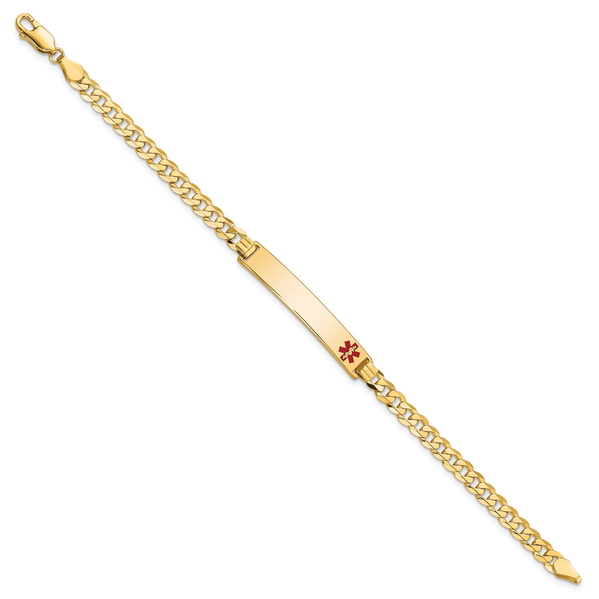 14K Medical Red Enamel Flat Curb Link ID Bracelet-XM562FR-7