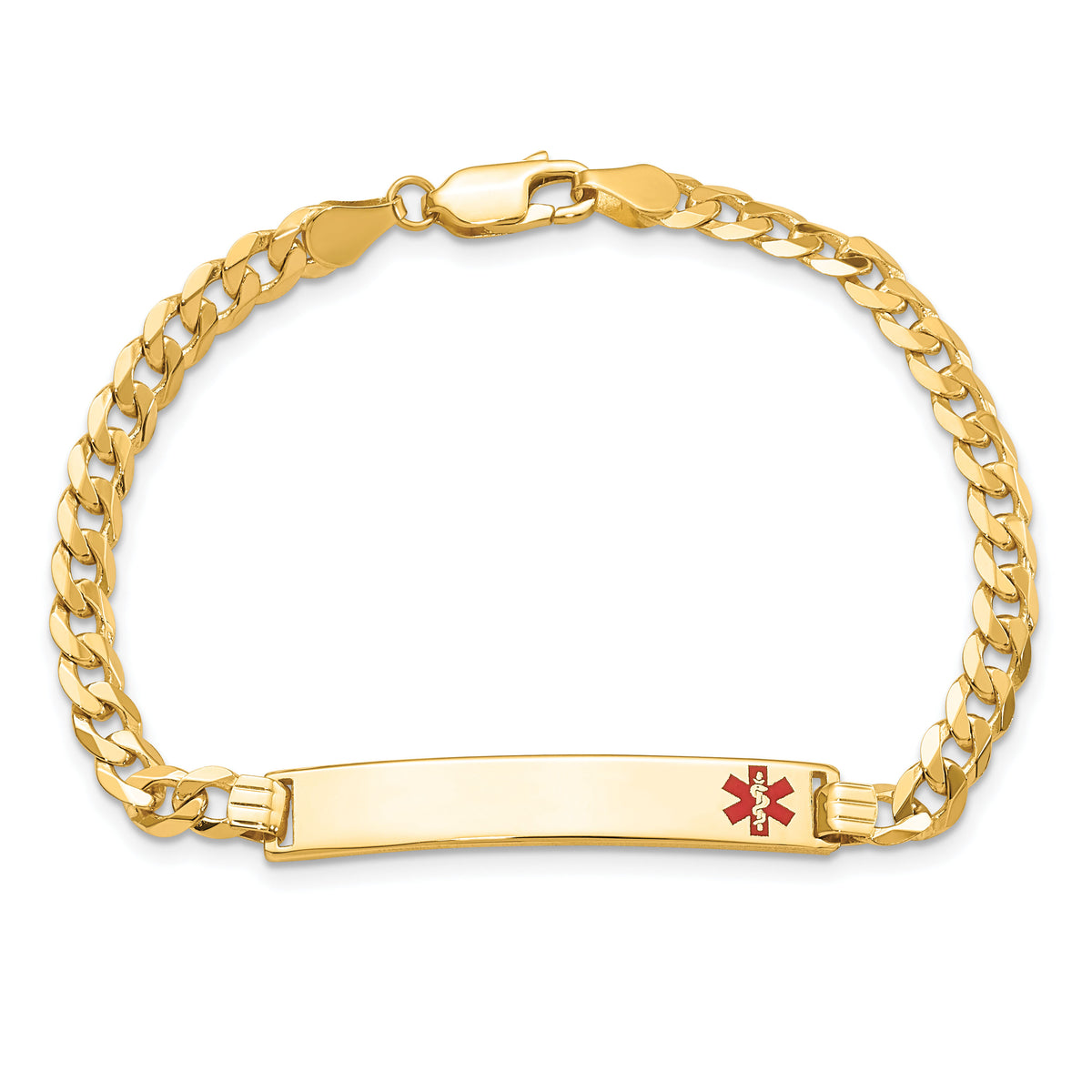 14K Medical Red Enamel Flat Curb Link ID Bracelet-XM562FR-7