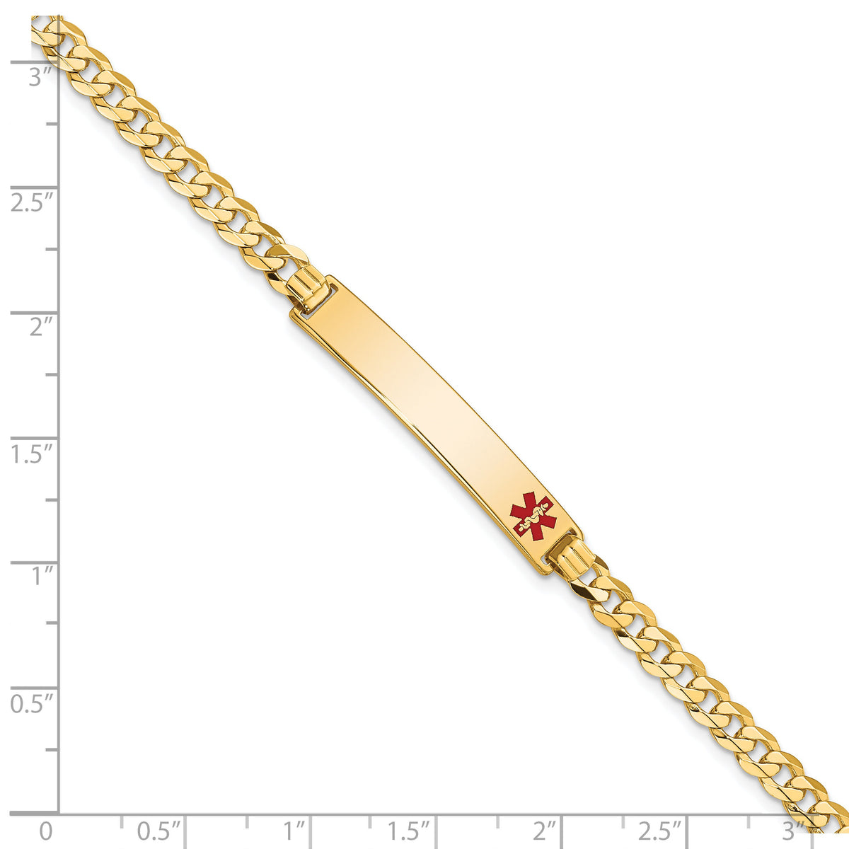 14K Medical Red Enamel Flat Curb Link ID Bracelet-XM562FR-7