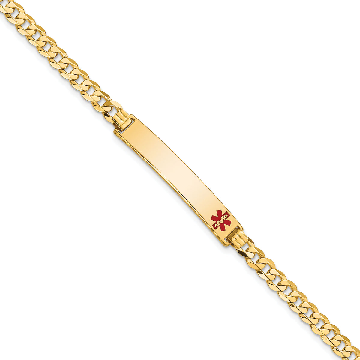14K Medical Red Enamel Flat Curb Link ID Bracelet-XM562FR-7