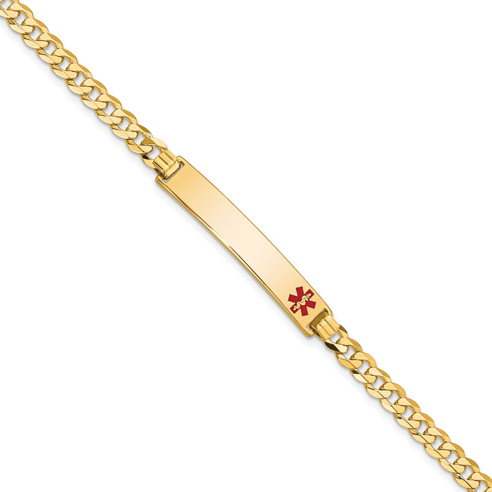 14K Medical Red Enamel Flat Curb Link ID Bracelet-XM562FR-7