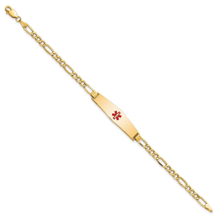 14K Semi-solid Medical Soft Diamond Shape Red Enamel Figaro ID Bracelet-XM563CC-7