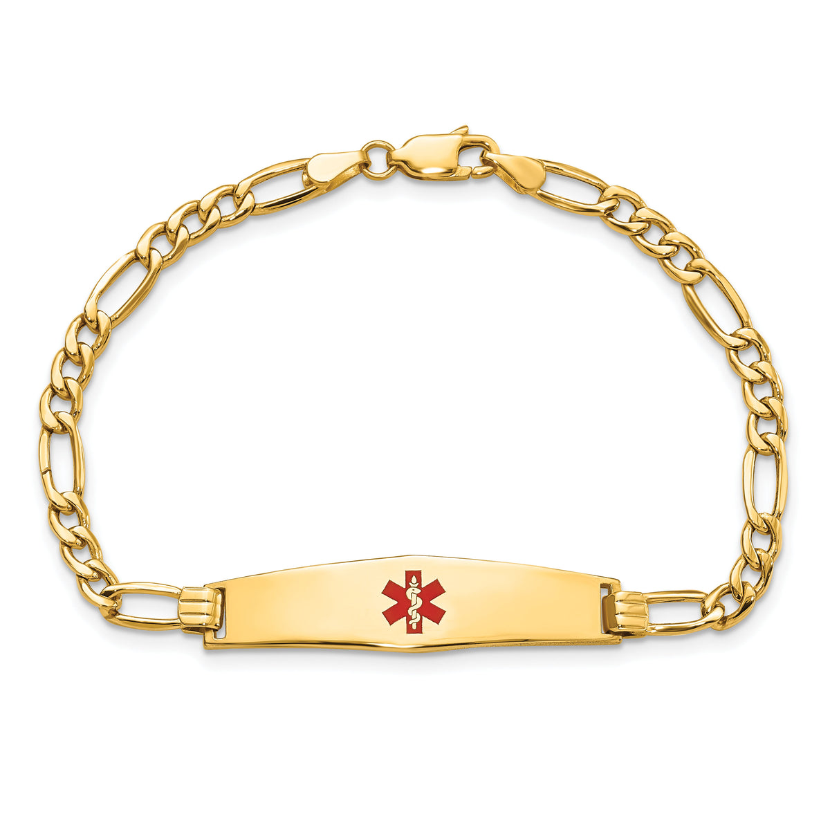 14K Semi-solid Medical Soft Diamond Shape Red Enamel Figaro ID Bracelet-XM563CC-7