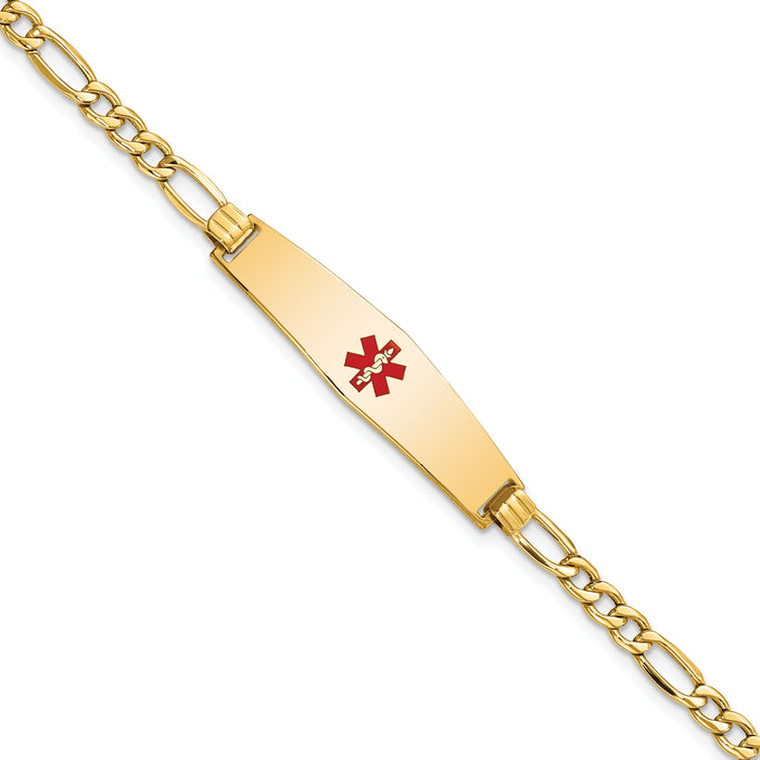 14K Semi-Solid Medical Soft Diamond Shape Red Enamel Figaro ID Bracelet-XM563CC-8