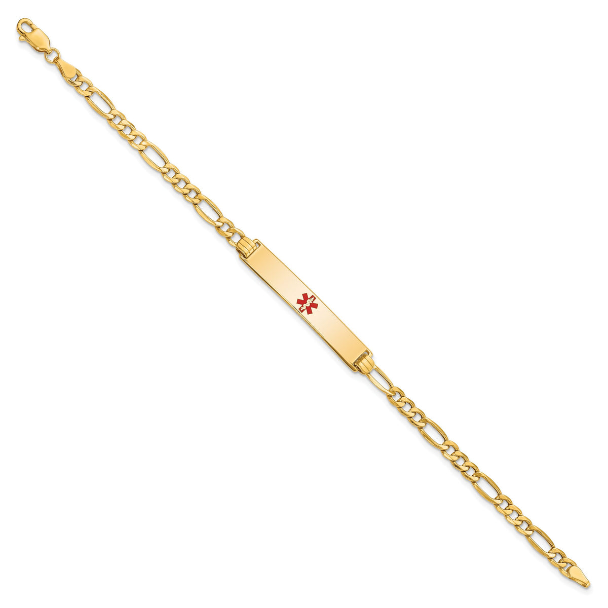 14K Semi-Solid Medical Polished Red Enamel Figaro ID Bracelet-XM563CR-8