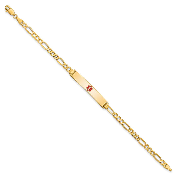 14K Semi-Solid Medical Polished Red Enamel Figaro ID Bracelet-XM563CR-8