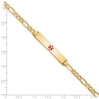 14K Semi-Solid Medical Polished Red Enamel Figaro ID Bracelet-XM563CR-8