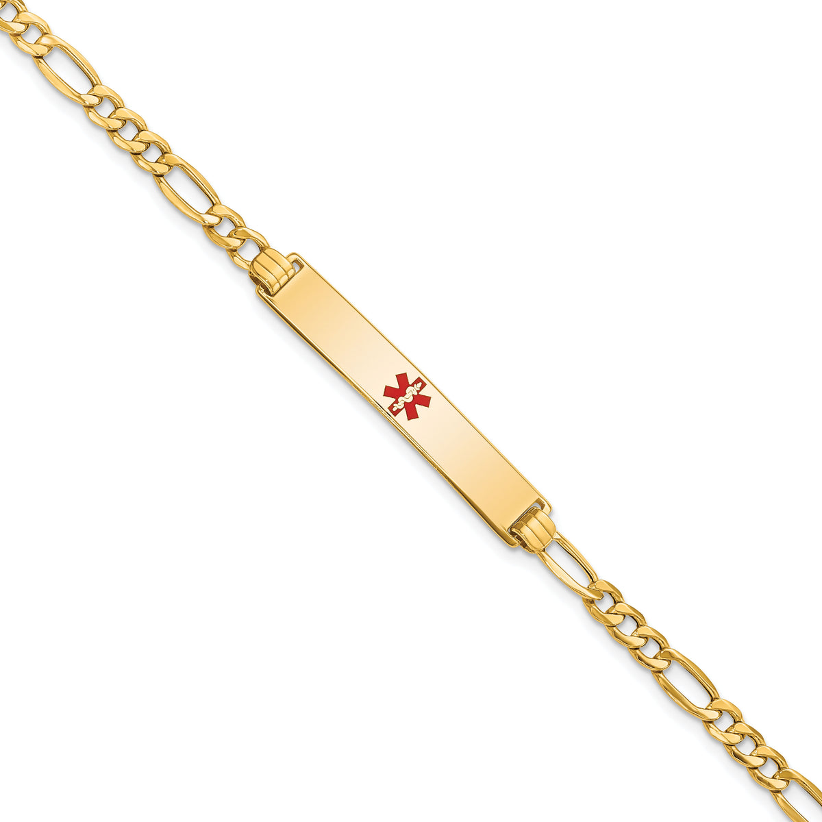 14K Semi-Solid Medical Polished Red Enamel Figaro ID Bracelet-XM563CR-8