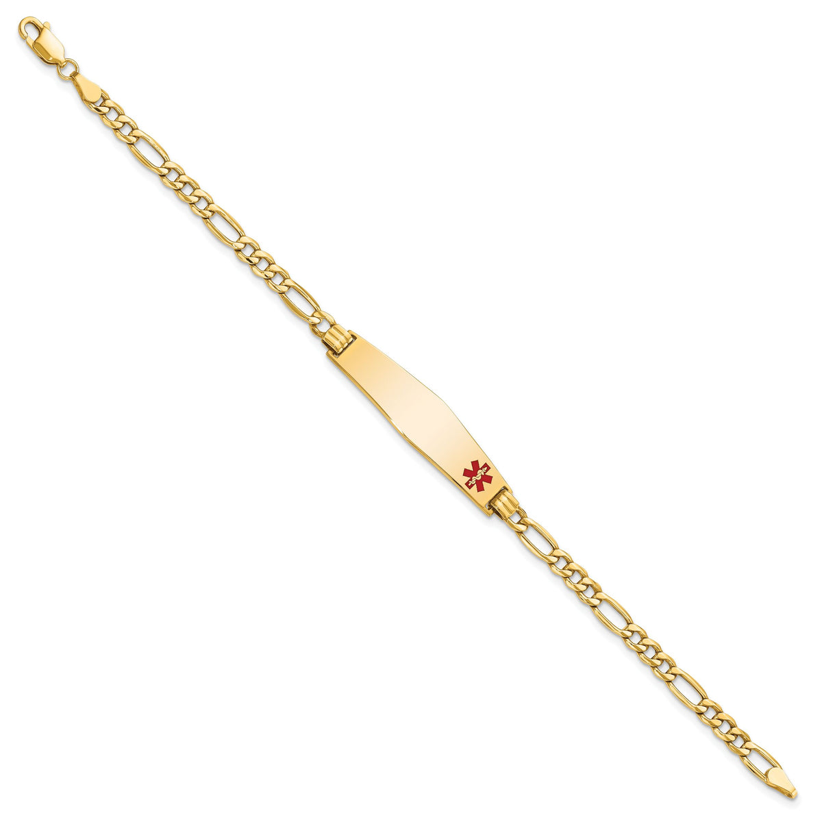 14K Semi-Solid Medical Soft Diamond Shape Red Enamel Figaro ID Bracelet-XM563FC-8