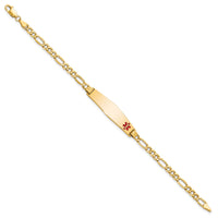 14K Semi-Solid Medical Soft Diamond Shape Red Enamel Figaro ID Bracelet-XM563FC-8