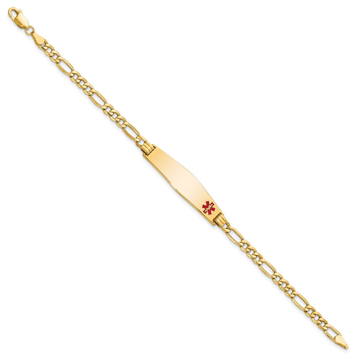 14K Semi-Solid Medical Soft Diamond Shape Red Enamel Figaro ID Bracelet-XM563FC-8