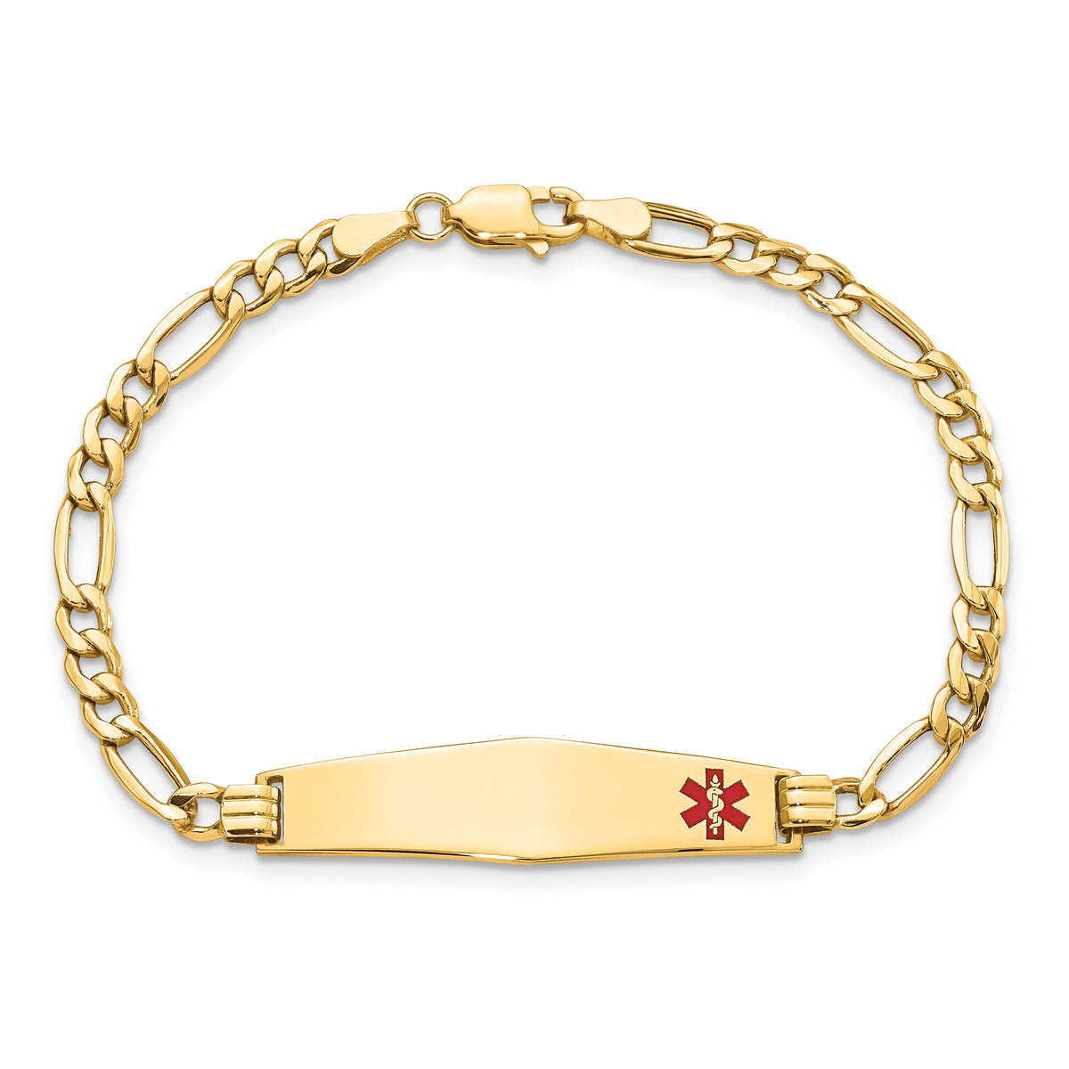 14K Semi-Solid Medical Soft Diamond Shape Red Enamel Figaro ID Bracelet-XM563FC-8