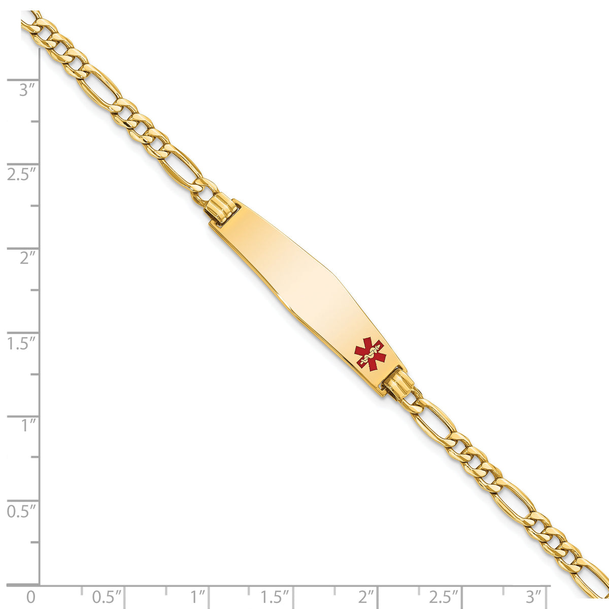 14K Semi-solid Medical Soft Diamond Shape Red Enamel Figaro ID Bracelet-XM563FC-7