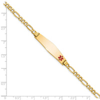 14K Semi-Solid Medical Soft Diamond Shape Red Enamel Figaro ID Bracelet-XM563FC-8