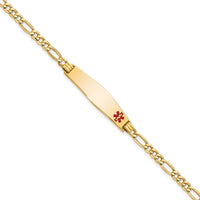 14K Semi-Solid Medical Soft Diamond Shape Red Enamel Figaro ID Bracelet-XM563FC-8